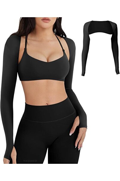 GENERAL YEOREO Women Crop Top Long Sleeve Bolero Open Front Workout Cropped S...
