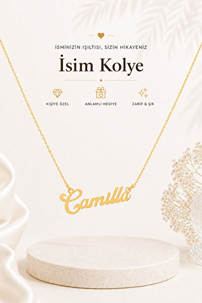 emirOmade Kişiye Özel Gümüş İsim Kolye Gold Rengi 14 Ayar Altın Kaplama Kişis...