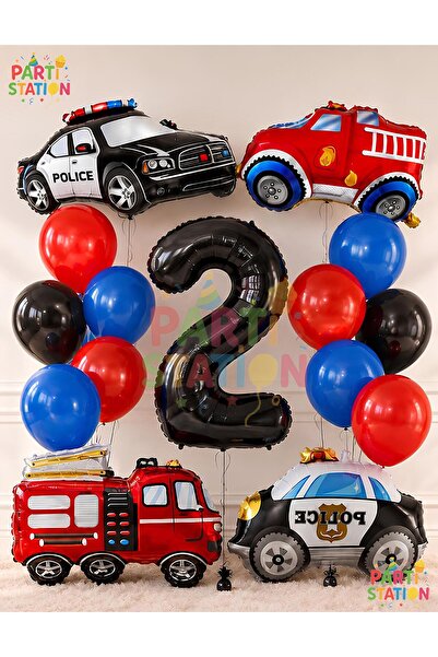 Parti Station Police and Fire Truck Balloon Set 2 Years Old - 15 Piece Police...