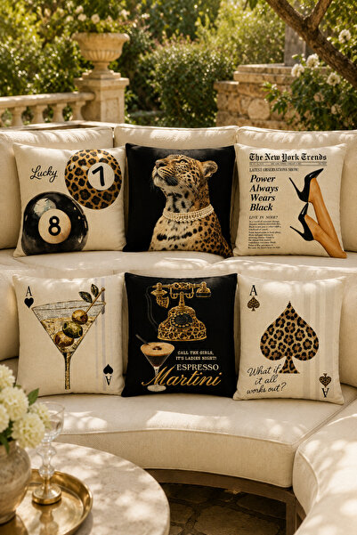 stellahomes Leopard Martini Casino Themed Digital Printed Decorative Throw Pi...