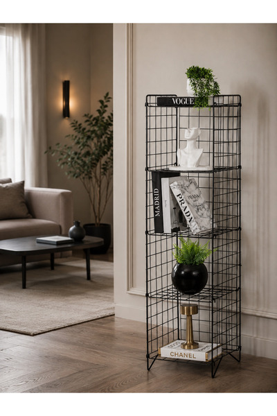 boz concept home Wire 5 Raflı Metal Tel Kitaplık – 135 cm Dekoratif Dar Raf Ü...