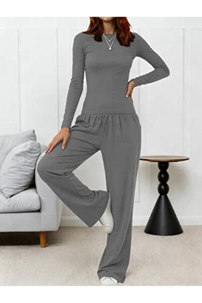 GENERAL 2PCS Women’s Pajama Lounge Set, Casual Long Sleeve Top and Wide Leg P...