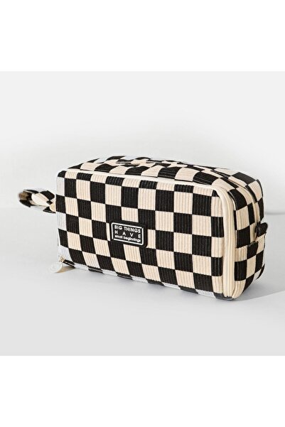 Generic Brand 1pc Corduroy Checkerboard Large Capacity Pencil Case, Portable ...