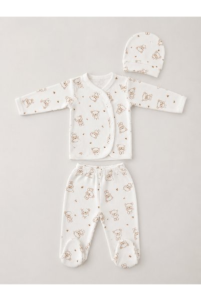 emir baby Newborn Teddy Bear Patterned 3-Piece Baby Hospital Discharge Set
