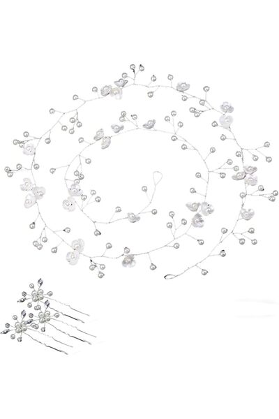 Generic إكسسوارات شعر الزفاف من ميزني، زينة شعر طويلة جداً للعروس مع حبات الل...