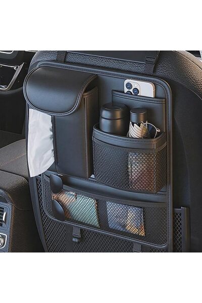Generic Car Back Seat Organiser, Black PU Leather, Multi-Pocket Storage with ...