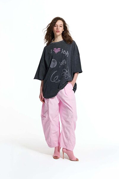 #vdr viadellerose Pink Pleated Baggy Trousers with Stitching Detail 19049