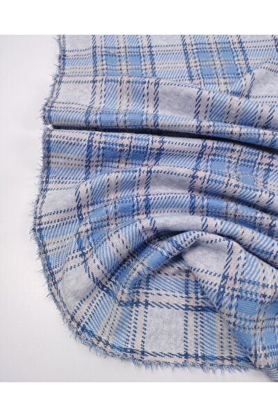 Kumaş Parça Light Blue Salmon Dark Blue Plaid Jacquard Interlock Fabric Soft ...