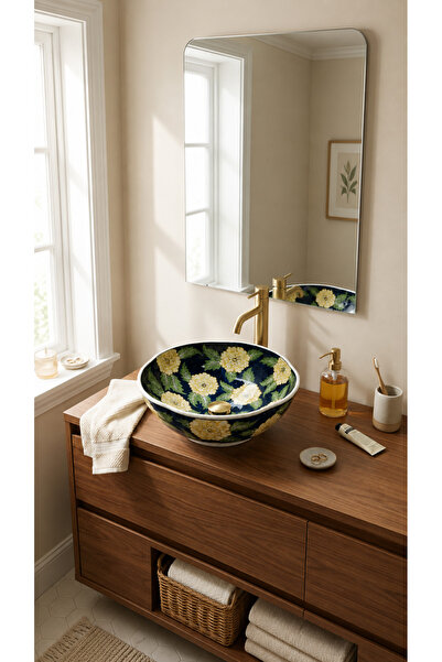 EvaniLife Papatya Model Golden Bloom Serisi El Yapımı Seramik Lavabo Özel Tas...