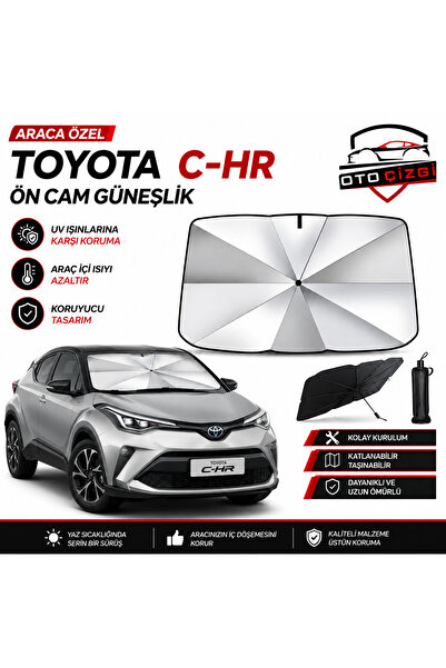 Oto Çizgi Toyota C-HR Şemsiye Tip Ön Cam Güneşliği Katlanabilir UV Korumalı A...