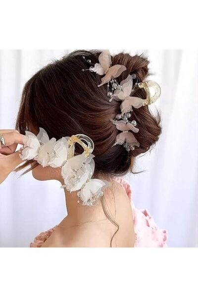 Yelajoy 2pcs Elegant Butterfly Hairpins, Pearl Embellished Crab Claw Hairpins...