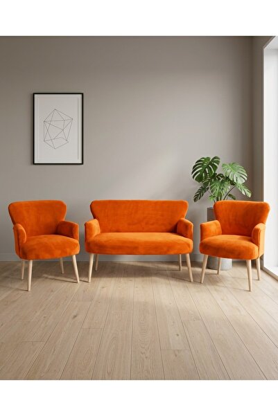 Azra Mobilya Roma 2+1+1 Welsoft Tüylü Yumuşak Kumaş Çay Seti Koltuk Takımı - ...
