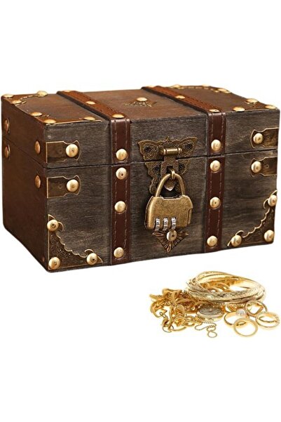 STARSTAR Small vintage wooden treasure chest with combination lock - suitable...