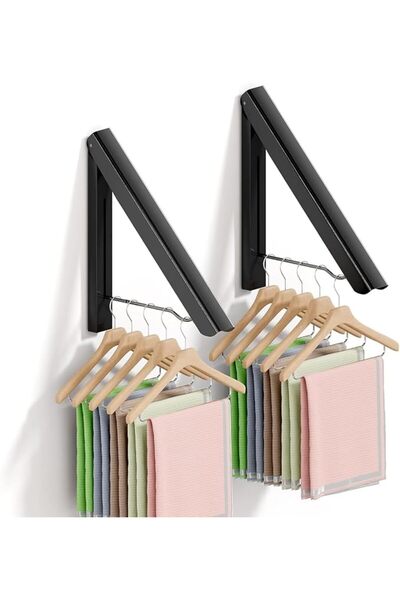 Tazweeq 2 Pcs Clothes Drying Racks, Folding Laundry Rack Wall Mounted Retract...