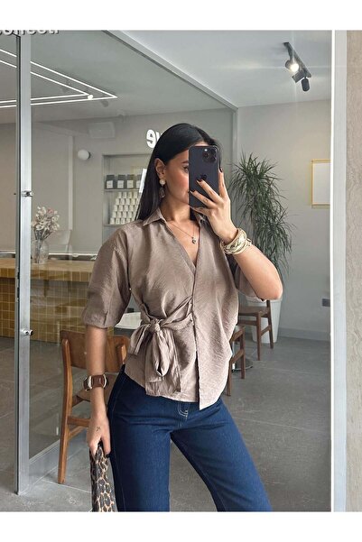 myd Double-Breasted Tie-Front Shirt - Mink