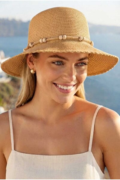 Mood Agenda Women's Wooden Beaded Corded Summer Straw Hat