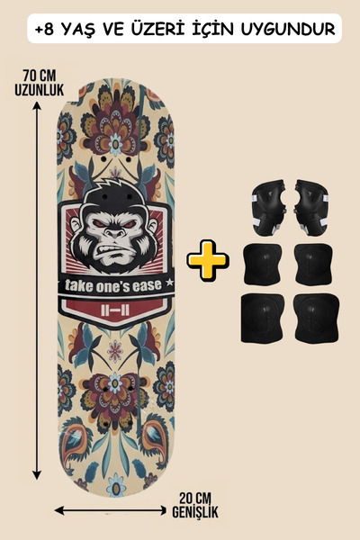 düşler oyuncak dünyası 70 cm Desenli Kemik Teker Standart Ahşap Kaykay ve 6 P...