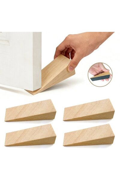 STARSTAR Door wedges wood 4pc 9x3x2.5cm non-slip for bedroom/entrance.