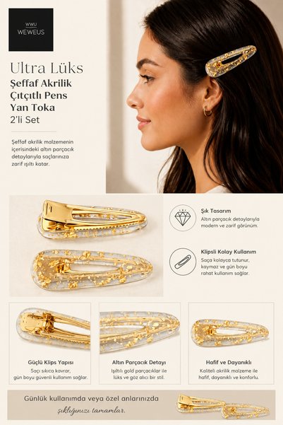 Weweus Gold Yellow Acrylic Transparent Side Hair Clips - Set of 2