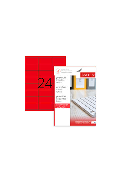 Tanex Self-Adhesive Color Labels, 24/A4, 64 X 34Mm, 25 Sheets/Top, Tanex, Flu...
