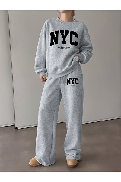 macklin Unisex Women's Men's Nyc Printed Oversize 3 Thread Crewneck Sweatshir...