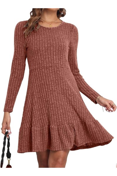 OEM Rochie pulover tricotată, croială în A, mâneci bufante, decolteu rotund, ...