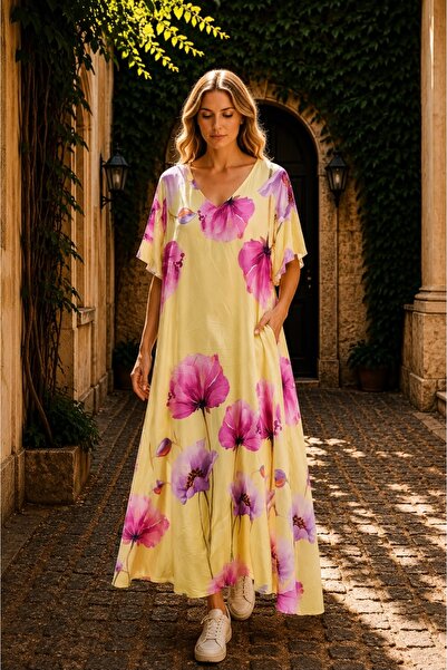 Fashimo Rochie maxi cu maneca tip fluture si buzunare cod ES11825