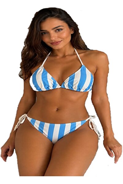 Kadın Çizgili Desen Şık Bikini Takımı