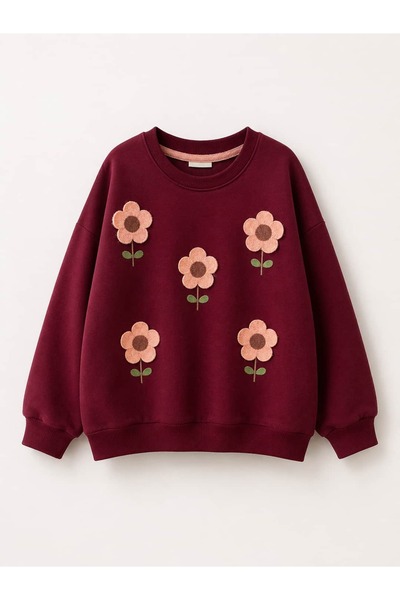 OZZY KİDS Girl's Sweatshirt with Floral Embroidery on the Front