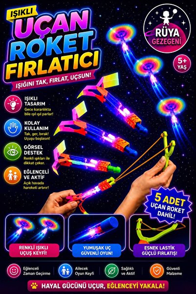 Rüya Gezegeni 5 ADET Parlayan Led Işıklı Uçan Sapan Fırıldak - Süzülen Oyunca...