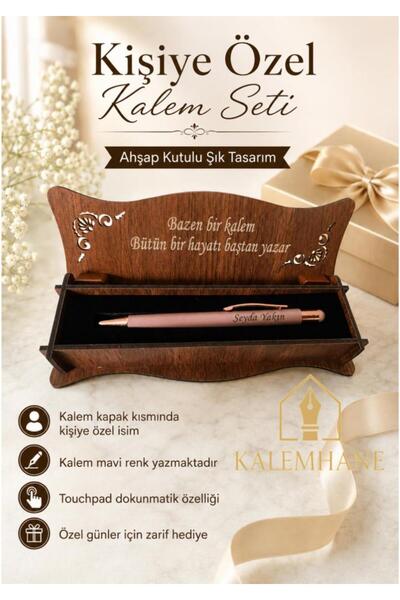 kalemhane Kişiye Özel İsimli Ahşap Kutulu Dokunmatik Tükenmez Kalem Hediye Seti