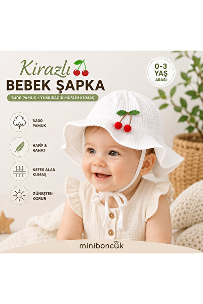 miniboncuk Cherry Baby 100% Cotton Muslin Hat