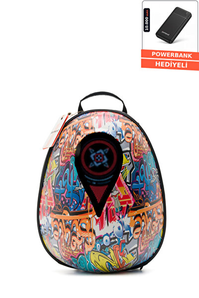 jarmend Meteor LED Ekranlı Motosiklet Sırt Çantası Kask Formlu Sert Kabuk Gra...