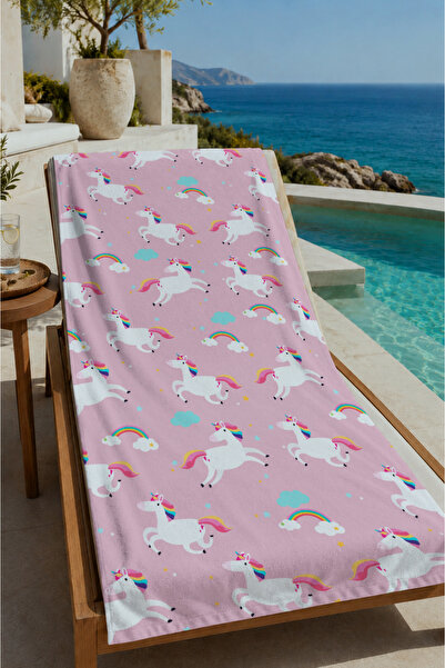 Evmila Prosop de plajă roz cu model flamingo micuț 70x150 - Prosop de baie im...