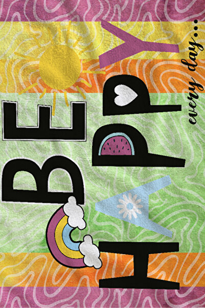 Evmila Colorful Floral Positive Message Patterned 70X150 Beach Towel - Digita...