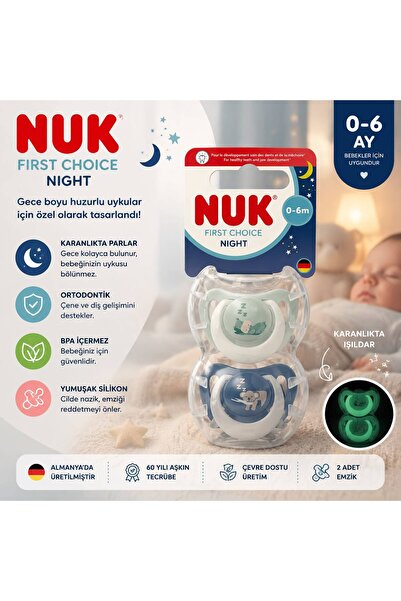Nuk FC Night 2li Gece Emzik,0-6 ay,Mavi/Yeşil,Erkek