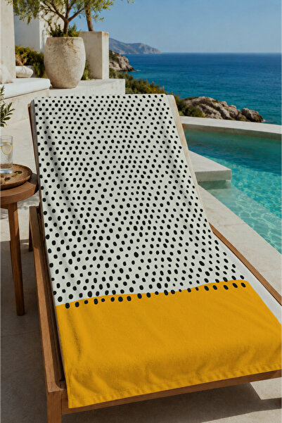 Evmila Black and White Micro Geometric Patterned Mustard Border 70X150 Beach ...