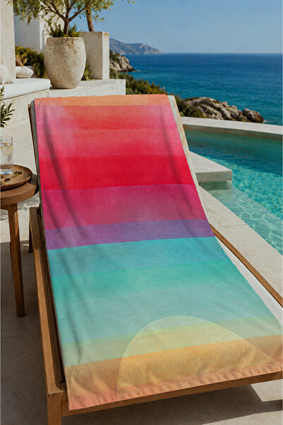 Evmila Sunset Gradient Striped Patterned 70X150 Beach Towel - Digital Printed...