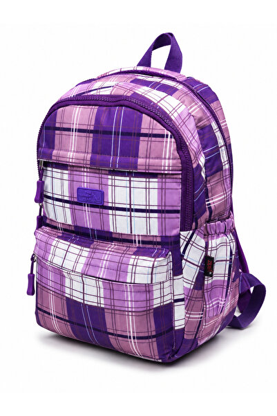 Dadacuq Purple Plaid Basic Unisex Two-Compartment Daily School and Travel Bac...