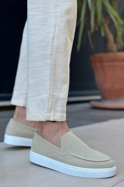 BASOLES Men's Beige Suede Loafer Shoes Daily Comfortable Stylish Classic Shoes