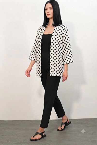 Bigdart Women's Knitted Polka Dot Kimono Black and White