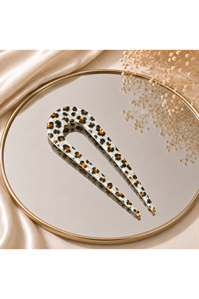 yiora Bone Luxury Acetate French Handmade U Model Leopard Pattern Bun Hairpin...