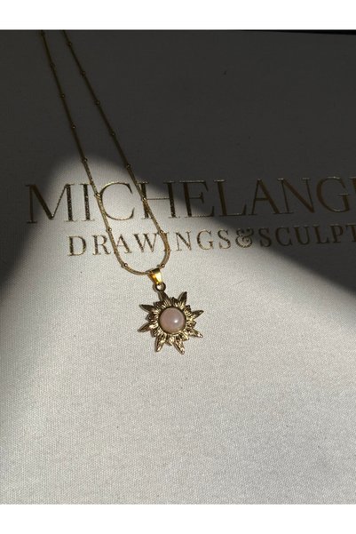 IrazErezJewelry Doğal Renkli Taşlı Güneş Figürlü Çelik Kolye
