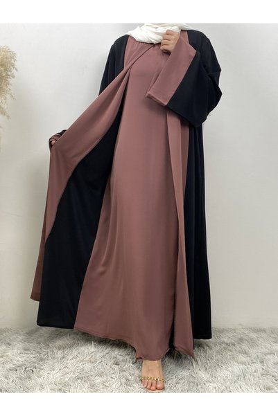 Noon Noora عباءة أنيقة بتصميم مزيف من قطعتين (بدون حجاب)