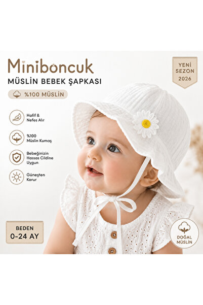 miniboncuk موسلين أبيض مع تفاصيل زهرة الأقحوان الصفراء