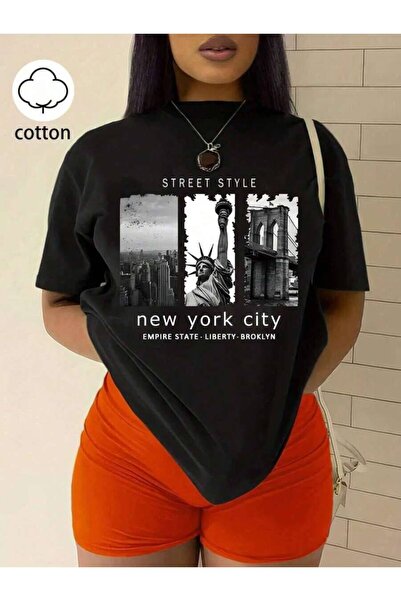 23ERVA Landscape & Letter Print Short Sleeve T-Shirt For Summer STREET STYLE ...