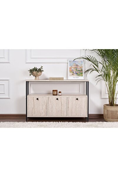 Rani Mobilya Rani Home Dresuar Traverten - Siyah Metal Ayaklı Konsol 120 Cm E...