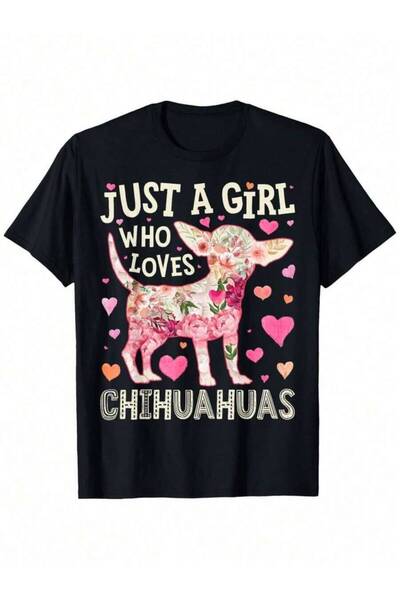 23ERVA Chihuahua Lover's Delight: Soft Cotton Floral Dog Print-Shirt, Black S...