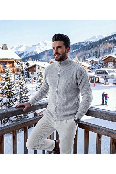 ixir Men's Winter 100% Cotton Thick Stand-Up Collar Cardigan Full Zipper Sweater