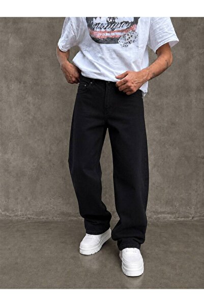 Erkek Siyah Baggy Bol Kesim Kot Pantolon jeans antrasit, beyaz